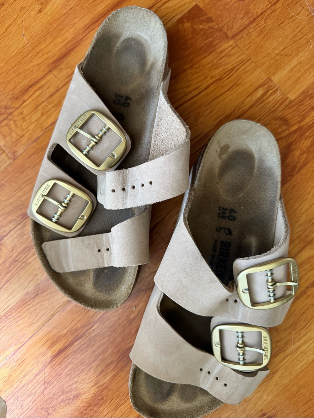 Birkenstock Arizona Soft Footbed Sandals in Taupe with Gold Buckles - Picture 4 of 10